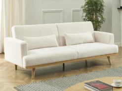 Canapé 3 Places Convertible Clic-clac En Tissu Bouclette Blanc ESME -Canapé Soldes Boutique canape 21214357