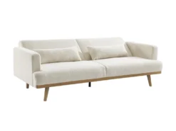 Canapé 3 Places Convertible Clic-clac En Tissu Bouclette Blanc ESME -Canapé Soldes Boutique canape 21214385