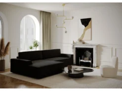 Canapé Angle Gauche Convertible Coffre Velours Noir 300x174cm