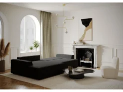 Canapé Angle Gauche Convertible Coffre Velours Noir 300x174cm -Canapé Soldes Boutique canape 21219037