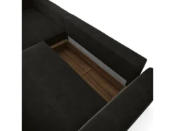 Canapé Angle Gauche Convertible Coffre Velours Noir 300x174cm -Canapé Soldes Boutique canape 21219043