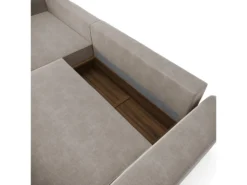 Canapé Angle Gauche Convertible Coffre Velours Taupe 300x174cm -Canapé Soldes Boutique canape 21219165