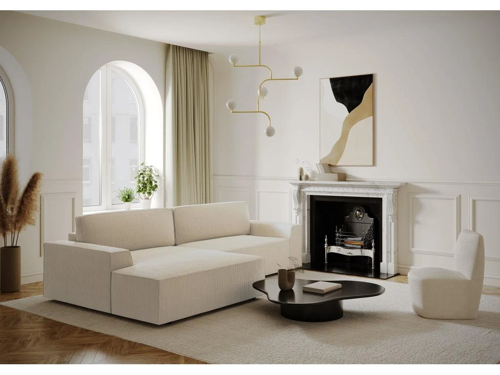 Canapé Angle Gauche Convertible Coffre Velours Côtelé Crème 300x174cm 1 Canapé Angle Gauche Convertible Coffre Velours Côtelé Crème 300x174cm