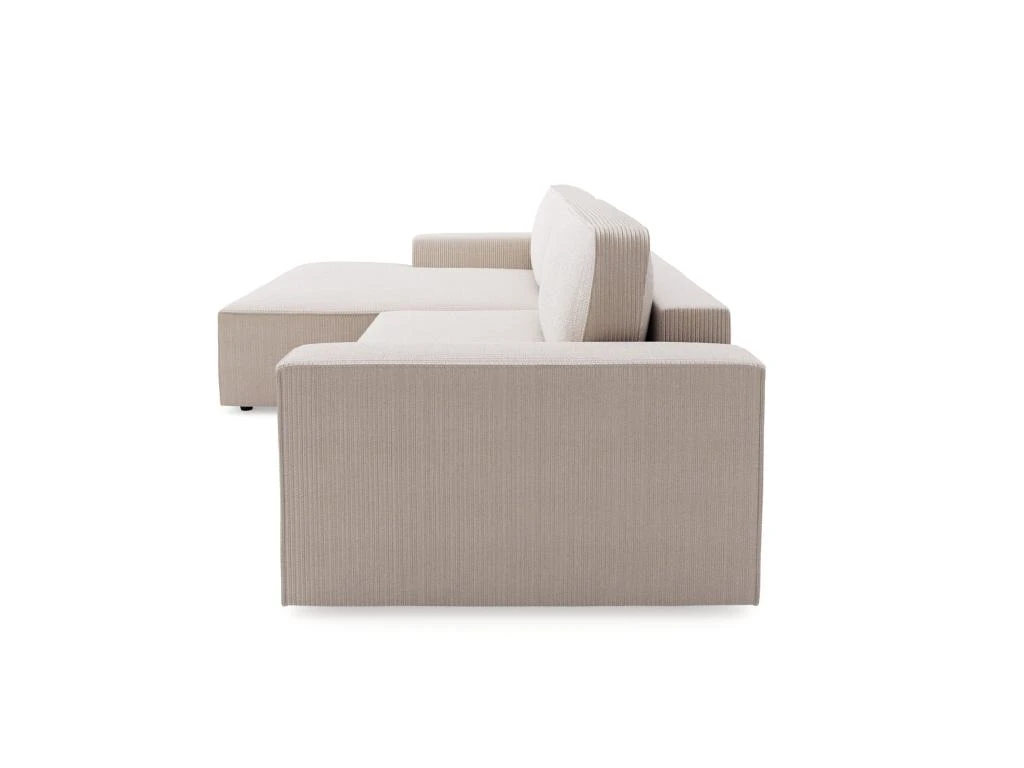 Canapé Angle Gauche Convertible Coffre Velours Côtelé Crème 300x174cm 4 Canapé Angle Gauche Convertible Coffre Velours Côtelé Crème 300x174cm – Image 4