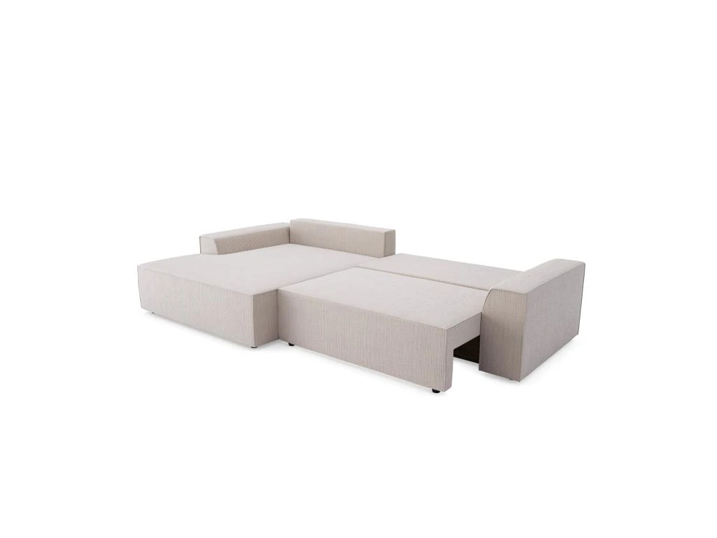 Canapé Angle Gauche Convertible Coffre Velours Côtelé Crème 300x174cm 5 Canapé Angle Gauche Convertible Coffre Velours Côtelé Crème 300x174cm – Image 5