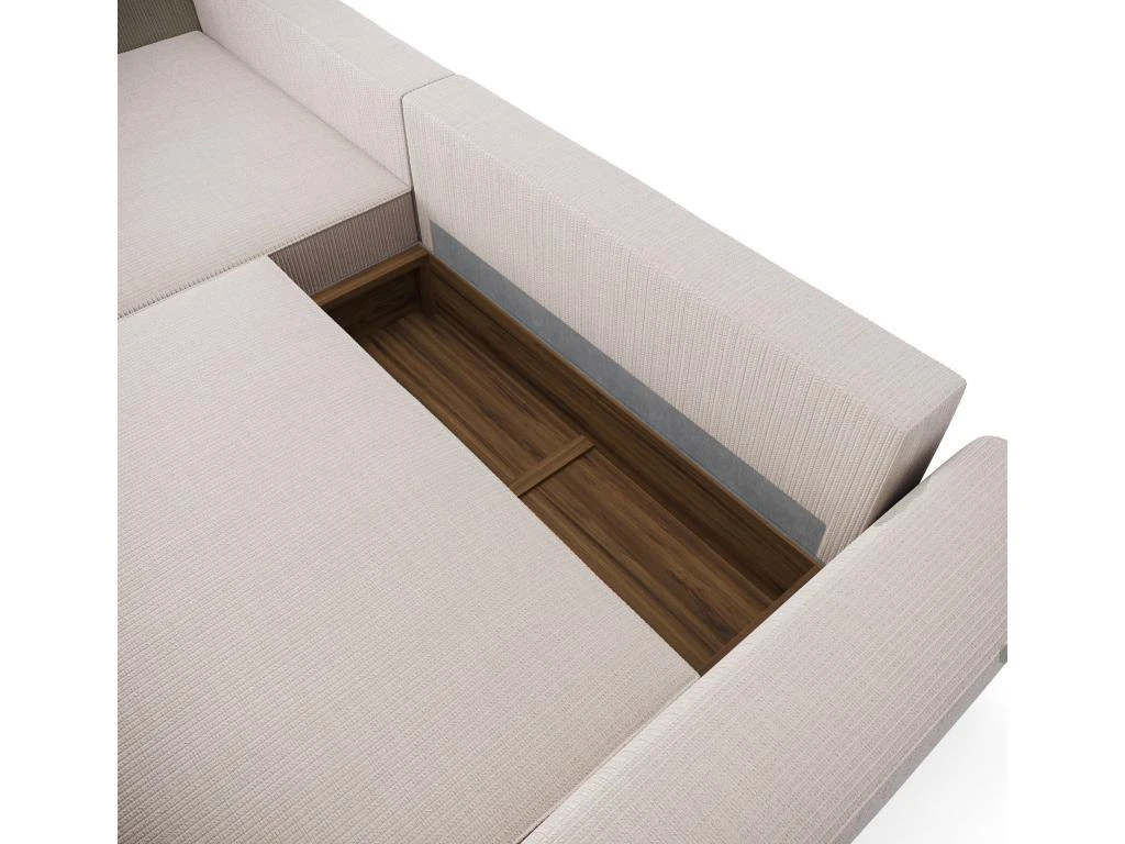 Canapé Angle Gauche Convertible Coffre Velours Côtelé Crème 300x174cm 6 Canapé Angle Gauche Convertible Coffre Velours Côtelé Crème 300x174cm – Image 6