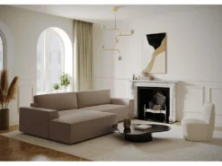 Canapé Angle Gauche Convertible Coffre Velours Côtelé Taupe 300x174cm