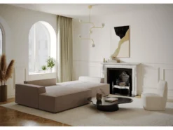 Canapé Angle Gauche Convertible Coffre Velours Côtelé Taupe 300x174cm -Canapé Soldes Boutique canape 21219459