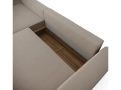 Canapé Angle Gauche Convertible Coffre Velours Côtelé Taupe 300x174cm -Canapé Soldes Boutique canape 21219465