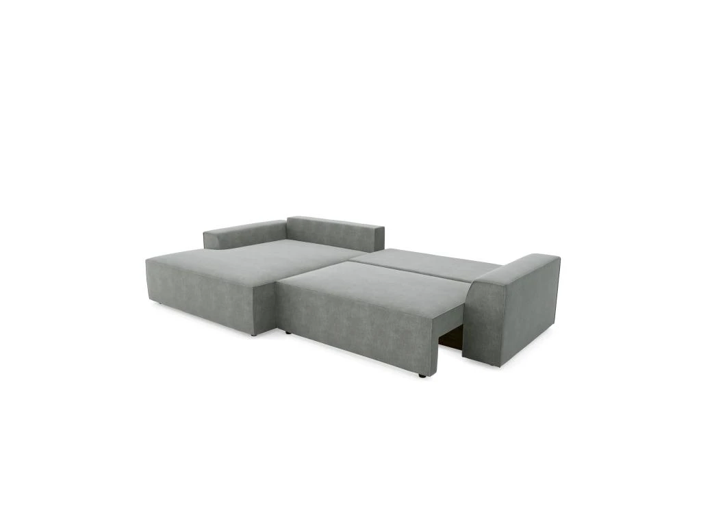 Canapé Angle Gauche Convertible Coffre Velours Gris 300x174cm 5 Canapé Angle Gauche Convertible Coffre Velours Gris 300x174cm – Image 5