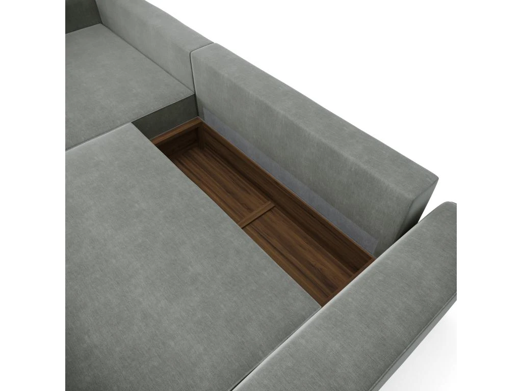 Canapé Angle Gauche Convertible Coffre Velours Gris 300x174cm 6 Canapé Angle Gauche Convertible Coffre Velours Gris 300x174cm – Image 6
