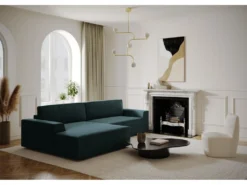 Canapé Angle Gauche Convertible Coffre Velours Bleu 300x174cm