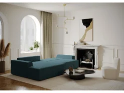 Canapé Angle Gauche Convertible Coffre Velours Bleu 300x174cm -Canapé Soldes Boutique canape 21220015