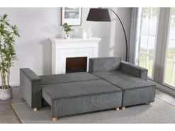 COSY - Canapé Convertible D'angle En Velours Côtelé Gris -Canapé Soldes Boutique canape 21270191