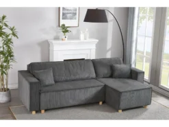 COSY - Canapé Convertible D'angle En Velours Côtelé Gris -Canapé Soldes Boutique canape 21270193