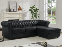 Canapé D'angle Droit Chesterfield En Cuir Noir TOLEDO -Canapé Soldes Boutique canape 21270843