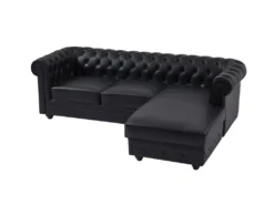 Canapé D'angle Droit Chesterfield En Cuir Noir TOLEDO -Canapé Soldes Boutique canape 21270847