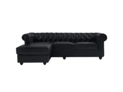 Canapé D'angle Gauche Chesterfield En Cuir Noir TOLEDO -Canapé Soldes Boutique canape 21271289