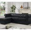 Canapé D'angle Gauche Chesterfield En Cuir Noir TOLEDO