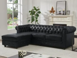 Canapé D'angle Gauche Chesterfield En Cuir Noir TOLEDO -Canapé Soldes Boutique canape 21271383