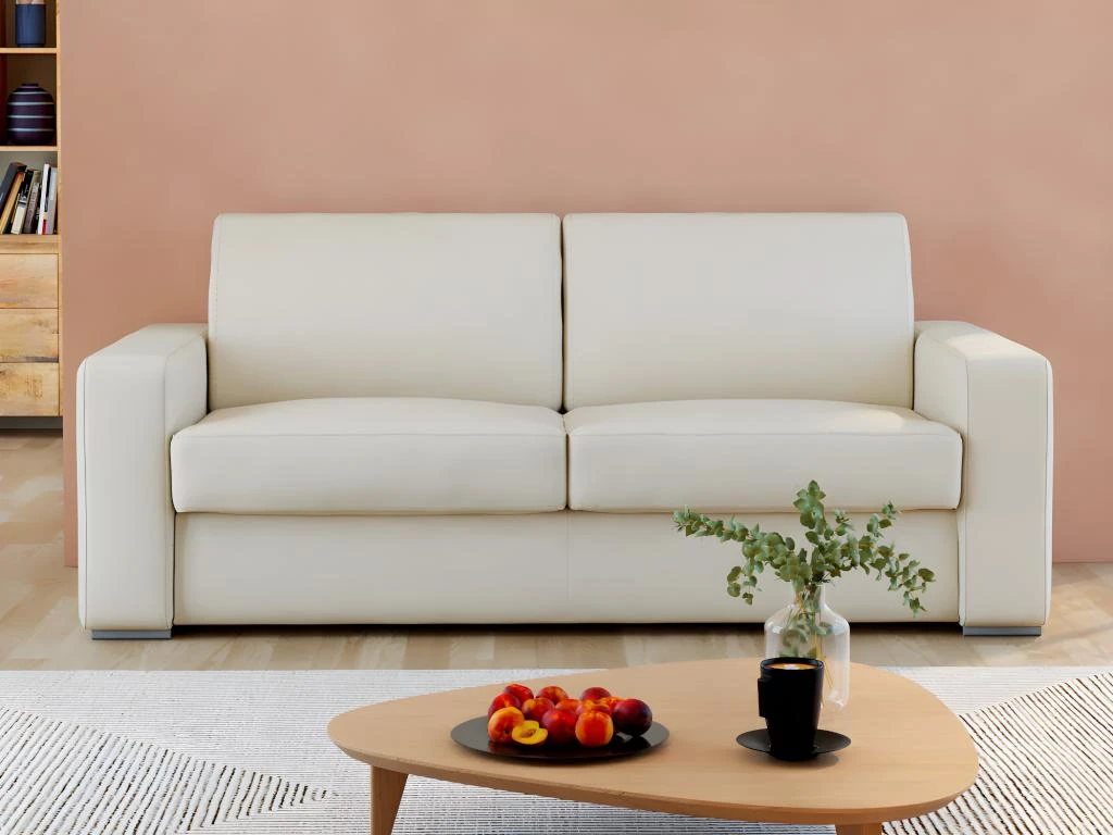 Canapé 3 Places Convertible Express 100% Cuir De Buffle Blanc Matelas 14 Cm. DELECTEA II 7 Canapé 3 Places Convertible Express 100% Cuir De Buffle Blanc Matelas 14 Cm. DELECTEA II – Image 7