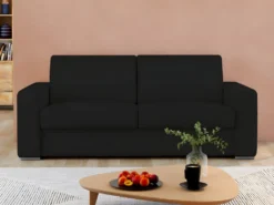 Canapé 3 Places Convertible Express 100% Cuir De Buffle Noir Matelas 14 Cm DELECTEA II -Canapé Soldes Boutique canape 21387999