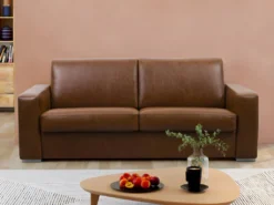 Canapé 3 Places Convertible Express 100% Cuir De Buffle Vintage Caramel Matelas 14cm DELECTEA II -Canapé Soldes Boutique canape 21388021