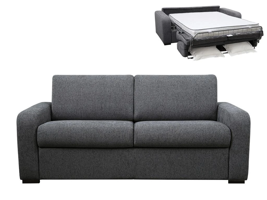 Canapé 4 Places Convertible Express En Tissu Gris Anthracite - Matelas 14 Cm - Couchage 160cm - BEVIS 2 Canapé 4 Places Convertible Express En Tissu Gris Anthracite - Matelas 14 Cm - Couchage 160cm - BEVIS – Image 2
