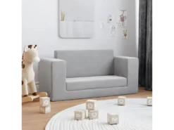Canapé-lit Pour Enfants à 2 Places Gris Clair Peluche Douce