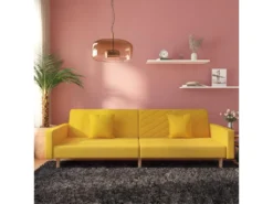 Canapé-lit à 2 Places Avec Deux Oreillers Jaune Tissu