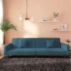 Canapé-lit à 2 Places Avec Deux Oreillers Bleu Velours