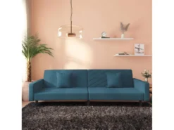 Canapé-lit à 2 Places Avec Deux Oreillers Bleu Velours