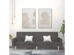 Canapé-lit à 2 Places Gris Foncé Tissu