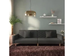 Canapé-lit à 2 Places Avec Deux Oreillers Noir Tissu