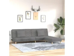 Canapé-lit 2 Places Deux Oreillers Repose-pied Gris Clair Tissu