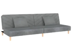 Canapé-lit 2 Places Deux Oreillers Repose-pied Gris Clair Tissu -Canapé Soldes Boutique canape 21993721