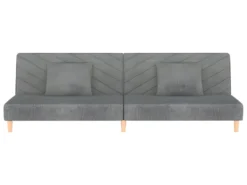 Canapé-lit 2 Places Deux Oreillers Repose-pied Gris Clair Tissu -Canapé Soldes Boutique canape 21993723