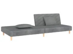 Canapé-lit 2 Places Deux Oreillers Repose-pied Gris Clair Tissu -Canapé Soldes Boutique canape 21993731