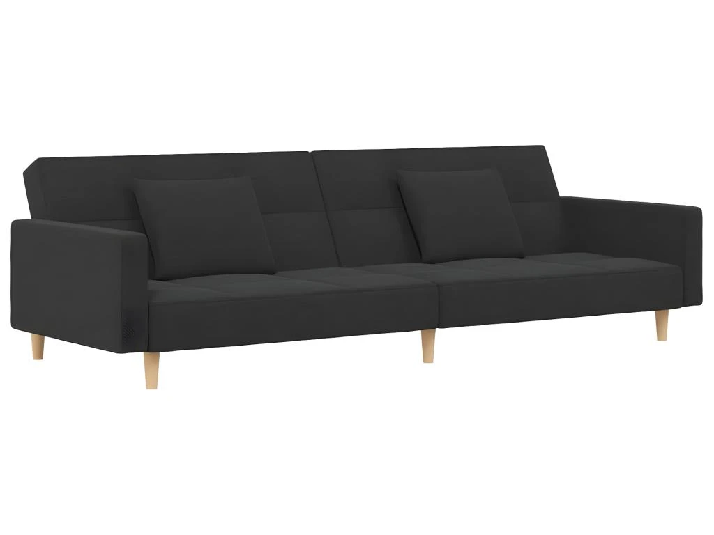 Canapé-lit à 2 Places Avec Deux Oreillers Gris Foncé Tissu 2 Canapé-lit à 2 Places Avec Deux Oreillers Gris Foncé Tissu – Image 2