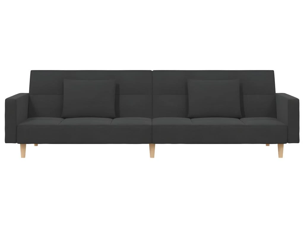 Canapé-lit à 2 Places Avec Deux Oreillers Gris Foncé Tissu 4 Canapé-lit à 2 Places Avec Deux Oreillers Gris Foncé Tissu – Image 4