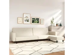 Canapé-lit à 2 Places Avec Repose-pied Crème Similicuir