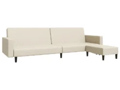 Canapé-lit à 2 Places Avec Repose-pied Crème Similicuir -Canapé Soldes Boutique canape 21994709