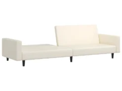 Canapé-lit à 2 Places Avec Repose-pied Crème Similicuir -Canapé Soldes Boutique canape 21994717