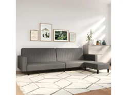 Canapé-lit à 2 Places Avec Repose-pied Gris Similicuir