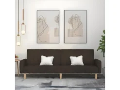 Canapé-lit à 2 Places Marron Foncé Tissu