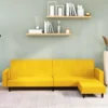 Canapé-lit à 2 Places Avec Repose-pied Jaune Velours