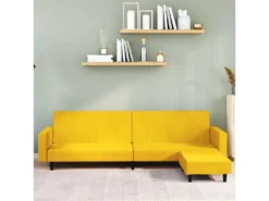 Canapé-lit à 2 Places Avec Repose-pied Jaune Velours