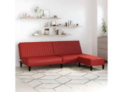 Canapé-lit 2 Places Avec Repose-pied Rouge Bordeaux Similicuir