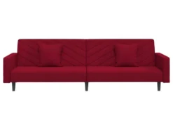Canapé-lit 2 Places 2 Oreillers Et Repose-pied Bordeaux Velours -Canapé Soldes Boutique canape 21997551