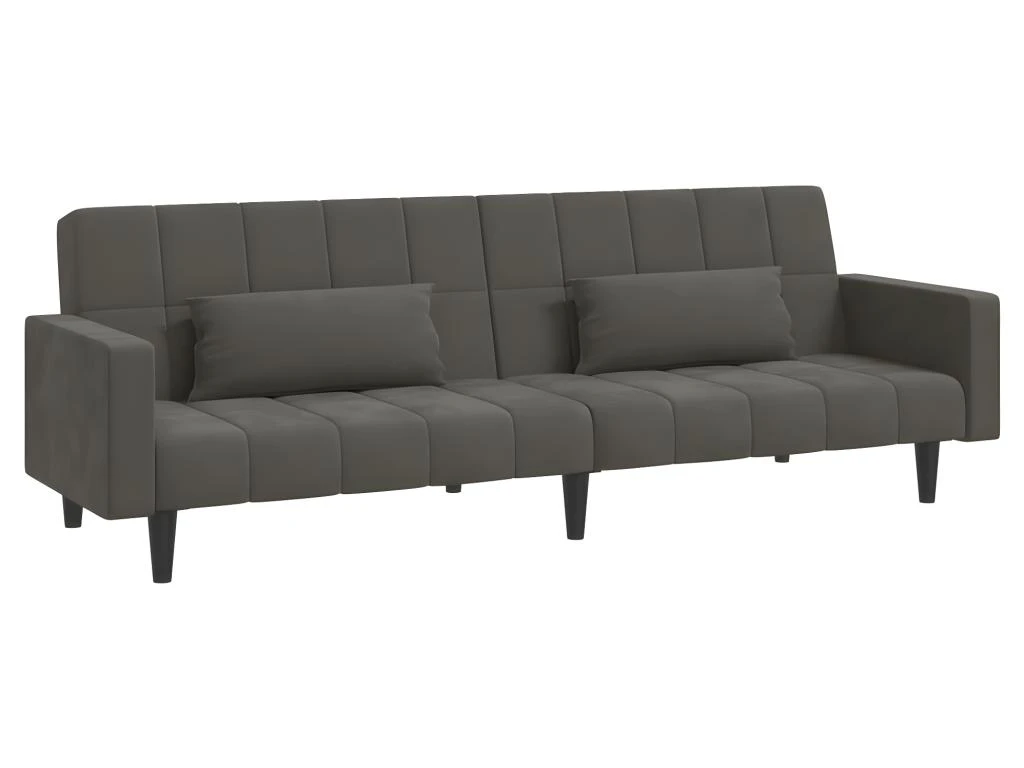 Canapé-lit à 2 Places Avec Deux Oreillers Gris Foncé Velours 4 Canapé-lit à 2 Places Avec Deux Oreillers Gris Foncé Velours – Image 4